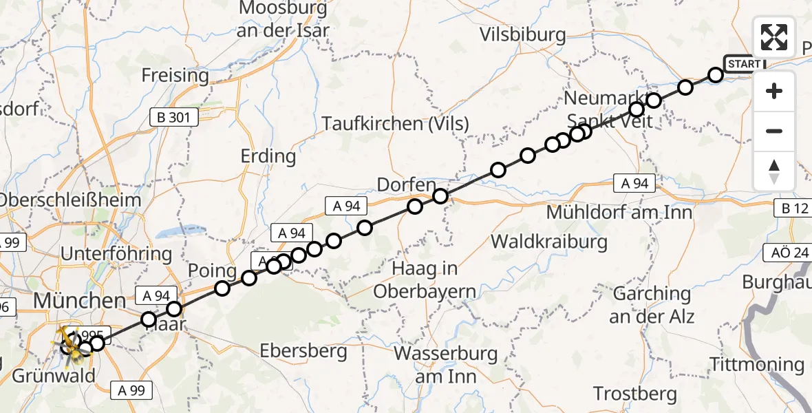 Flugroute Rettungshubschrauber Eggenfelden - ADAC Air Rescue Center Hubschrauberlandeplatz (Christoph 1), 30 April 2026, 20:52