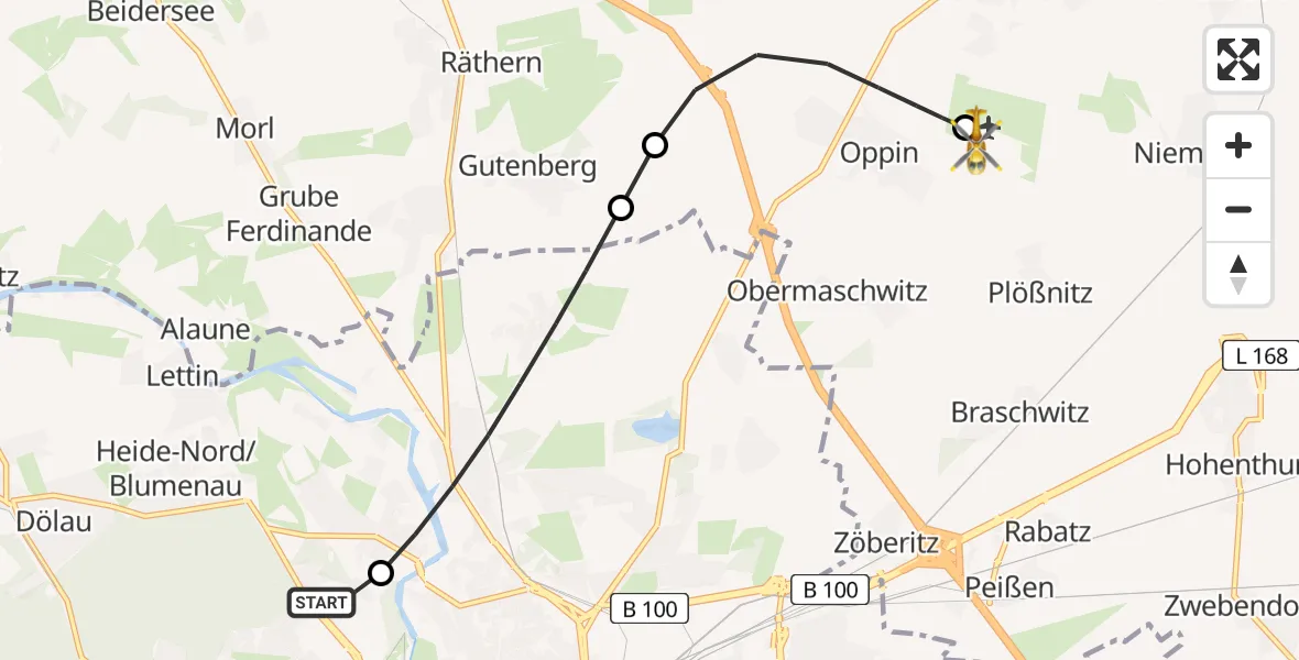 Flugroute Ambulanzhubschrauber Halle (Saale) University Hospital - Halle-Oppin Flugplatz, 30 April 2026, 21:28