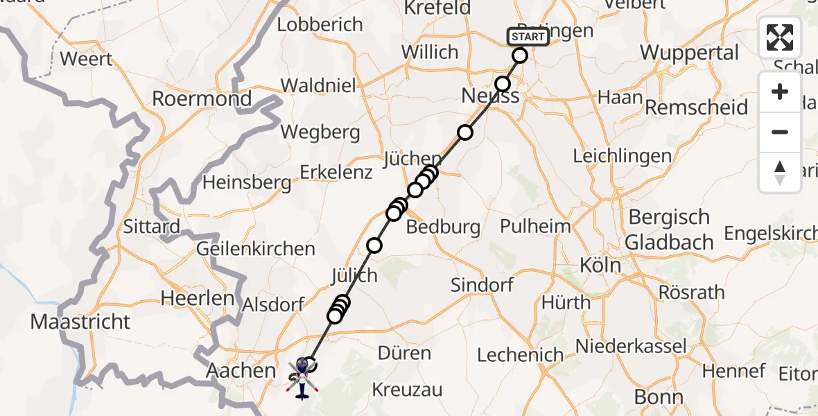 Flugroute Polizeihubschrauber Düsseldorf Flughafen - Stolberg (Rhld.), 30 April 2026, 22:10