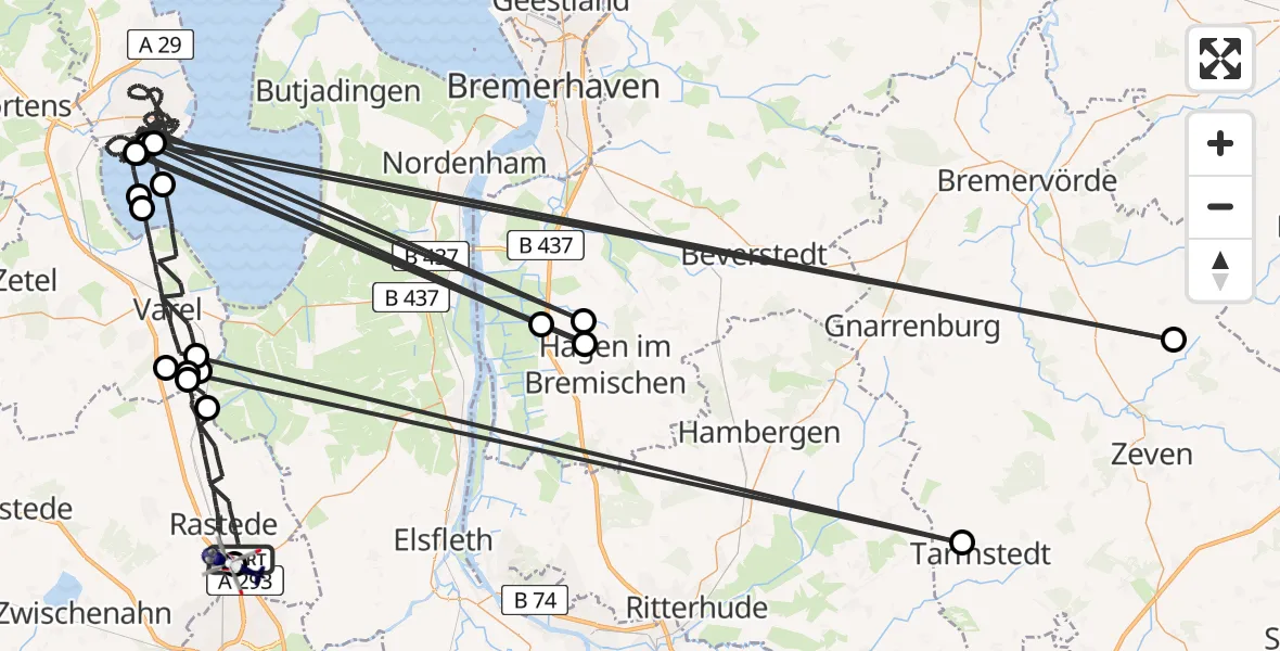 Flugroute Polizeihubschrauber Rastede - Oldenburg Police Hubschrauberlandeplatz, 30 April 2026, 22:34