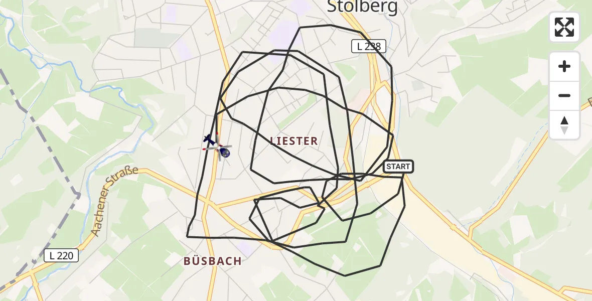 Flugroute Polizeihubschrauber Stolberg (Rhld.) - Stolberg (Rhld.), 30 April 2026, 22:41