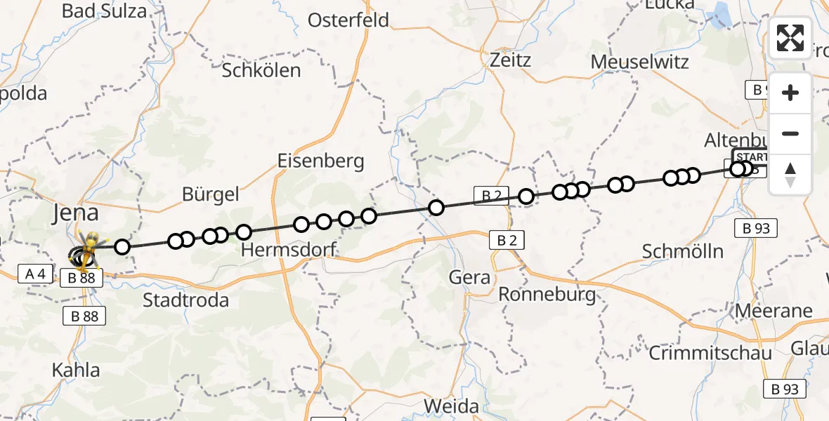 Flugroute Ambulanzhubschrauber Altenburg - Lobeda Hubschrauberlandeplatz, 30 April 2026, 23:05