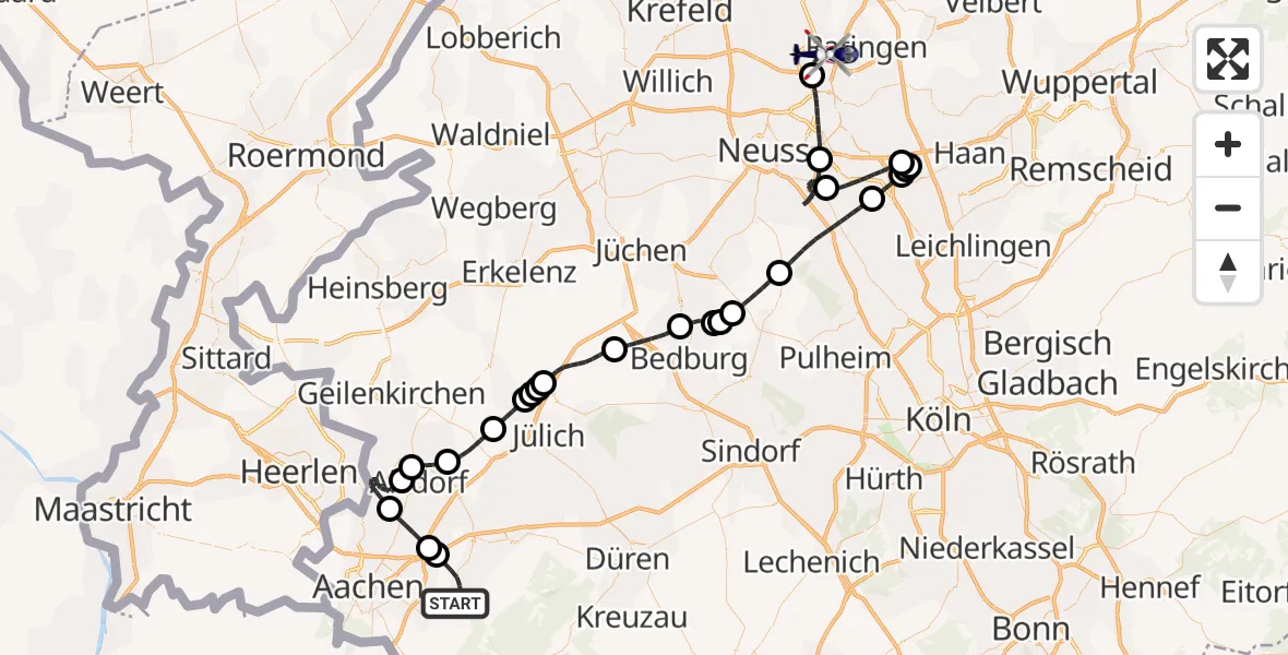 Flugroute Polizeihubschrauber Stolberg (Rhld.) - Düsseldorf Flughafen, 30 April 2026, 23:07