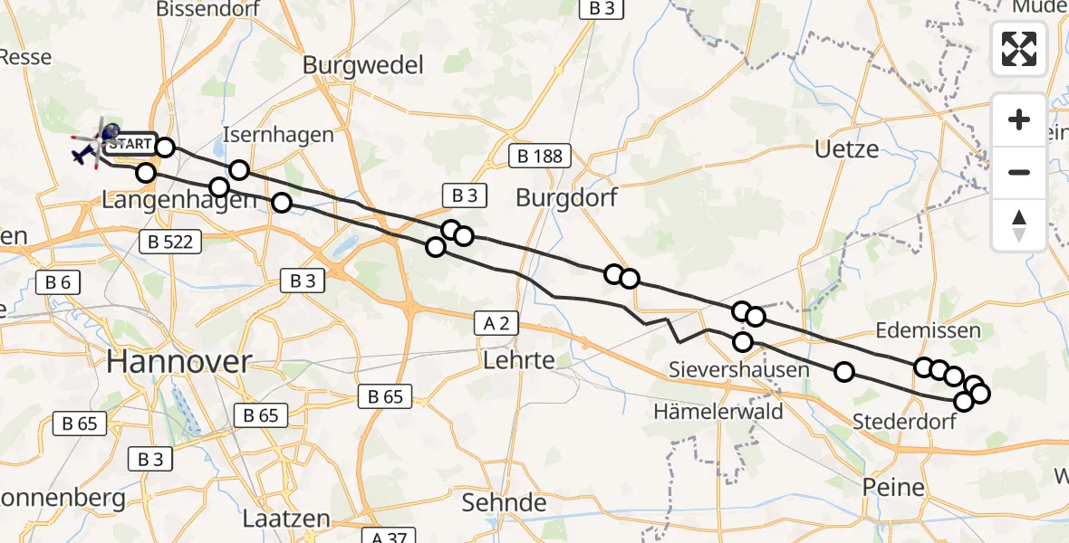 Flugroute Polizeihubschrauber Flughafen Hannover - Flughafen Hannover, 30 April 2026, 23:11