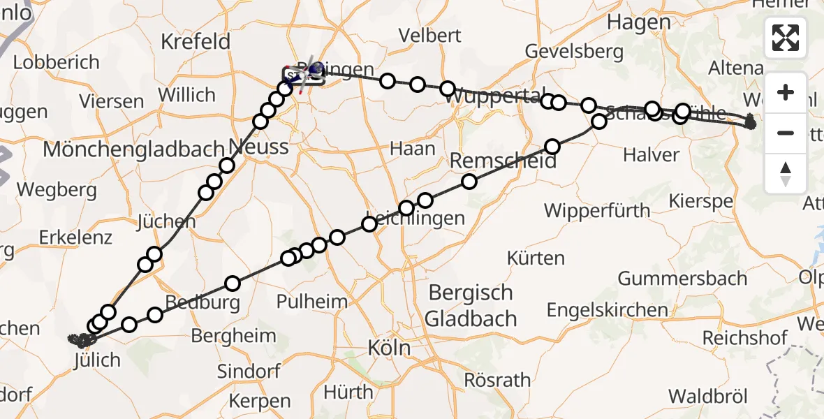 Flugroute Polizeihubschrauber Düsseldorf Flughafen - Düsseldorf Flughafen, 01 Mai 2026, 00:57