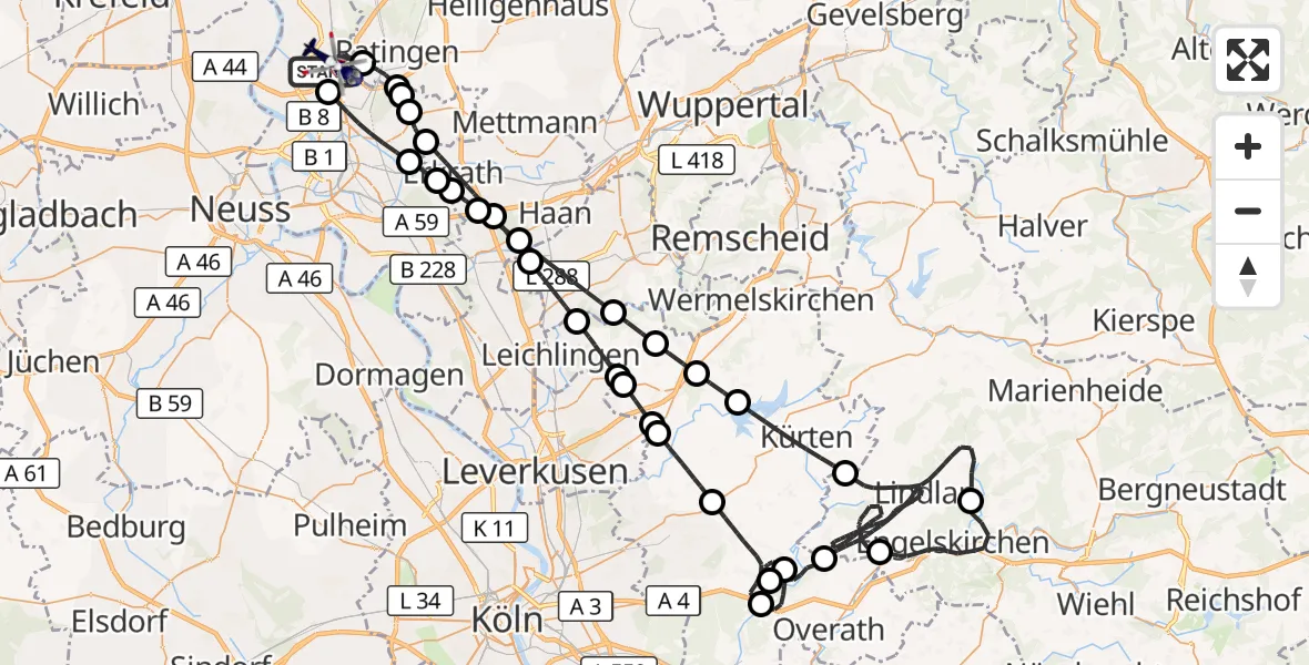 Flugroute Polizeihubschrauber Düsseldorf Flughafen - Düsseldorf Flughafen, 01 Mai 2026, 03:28