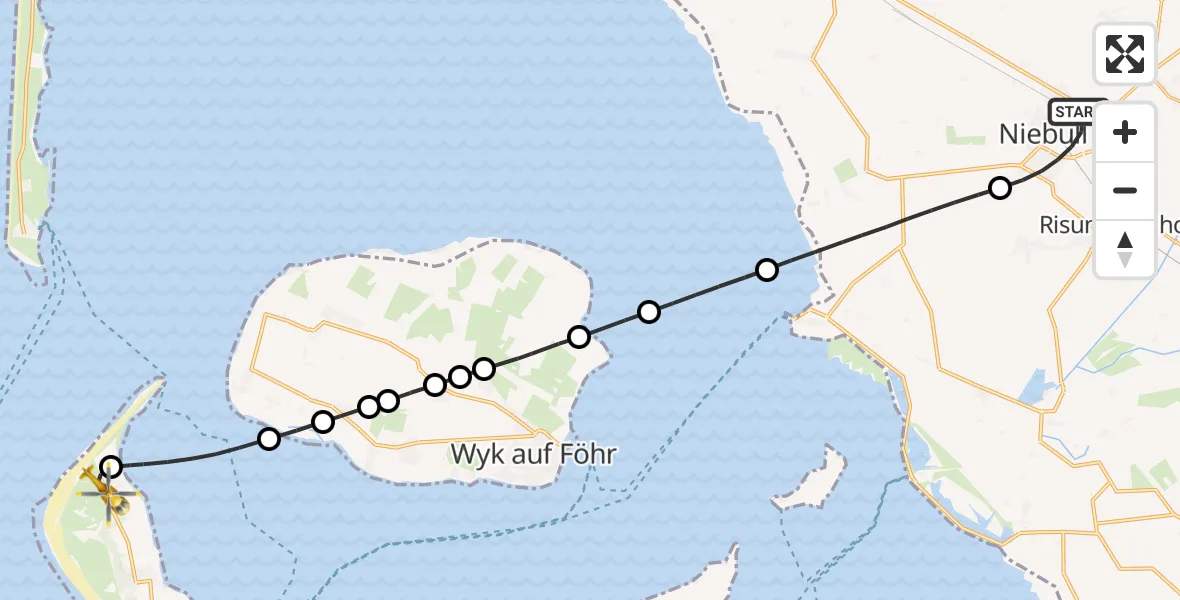 Flugroute Rettungshubschrauber Niebüll - Norddorf auf Amrum, 01 Mai 2026, 04:30
