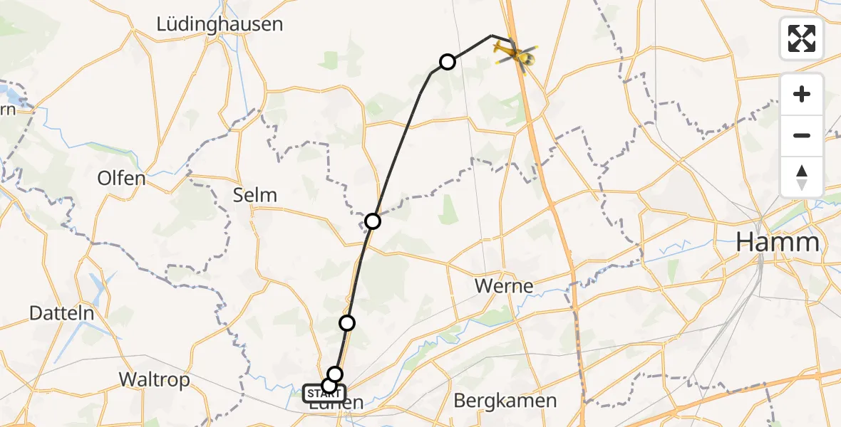 Flugroute Rettungshubschrauber Sankt Marien Hospital - Ascheberg, 01 Mai 2026, 05:26