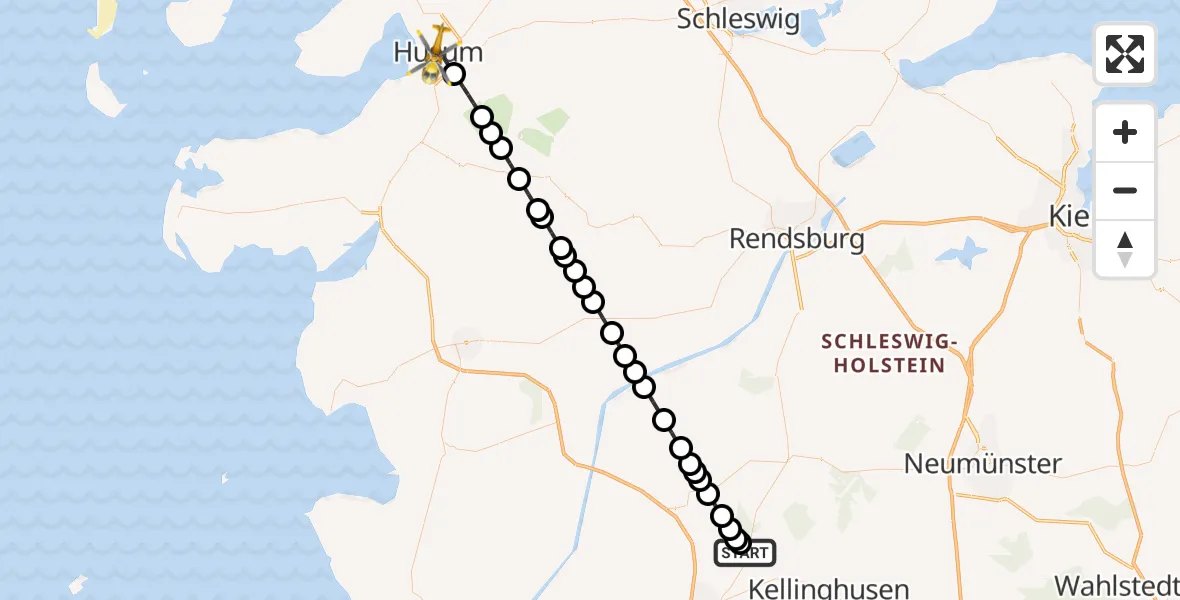 Flugroute Rettungshubschrauber Itzehoe Hungriger Wolf Flugplatz - Husum, 01 Mai 2026, 05:40