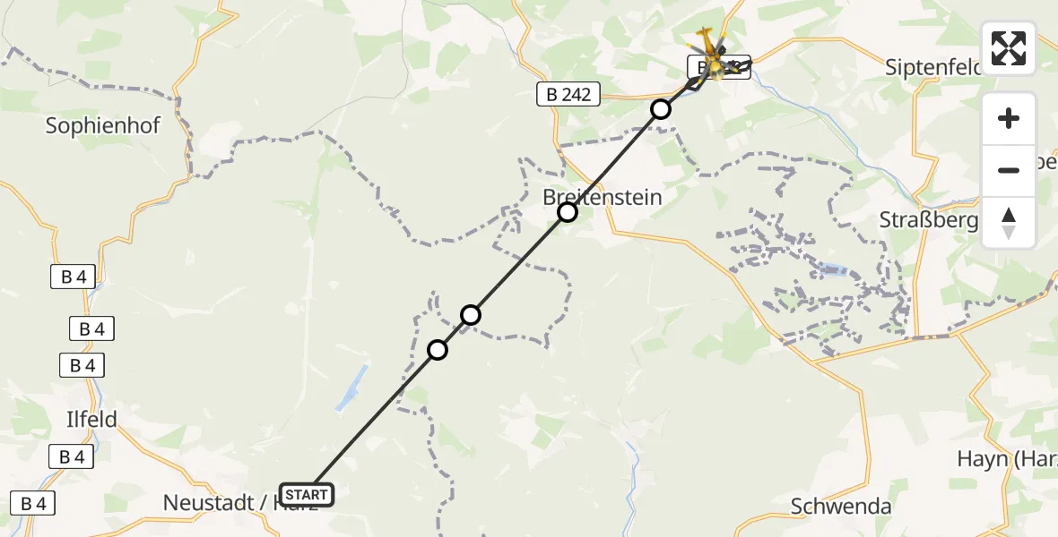 Flugroute Rettungshubschrauber Harztor - Harzgerode, 01 Mai 2026, 06:21