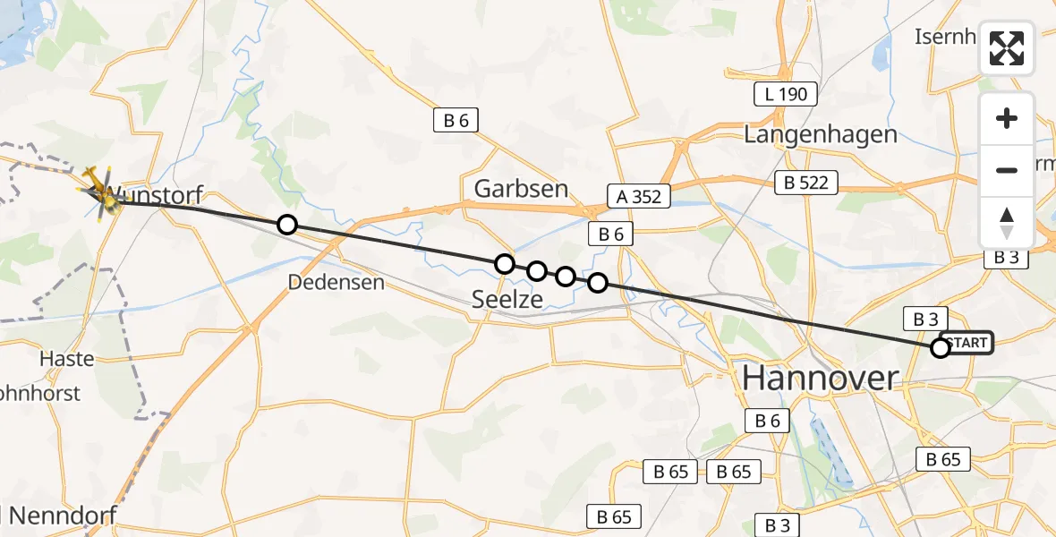 Flugroute Rettungshubschrauber Hannover Luftrettung Hubschrauberlandeplatz (Christoph 4) - Wunstorf, 01 Mai 2026, 06:22