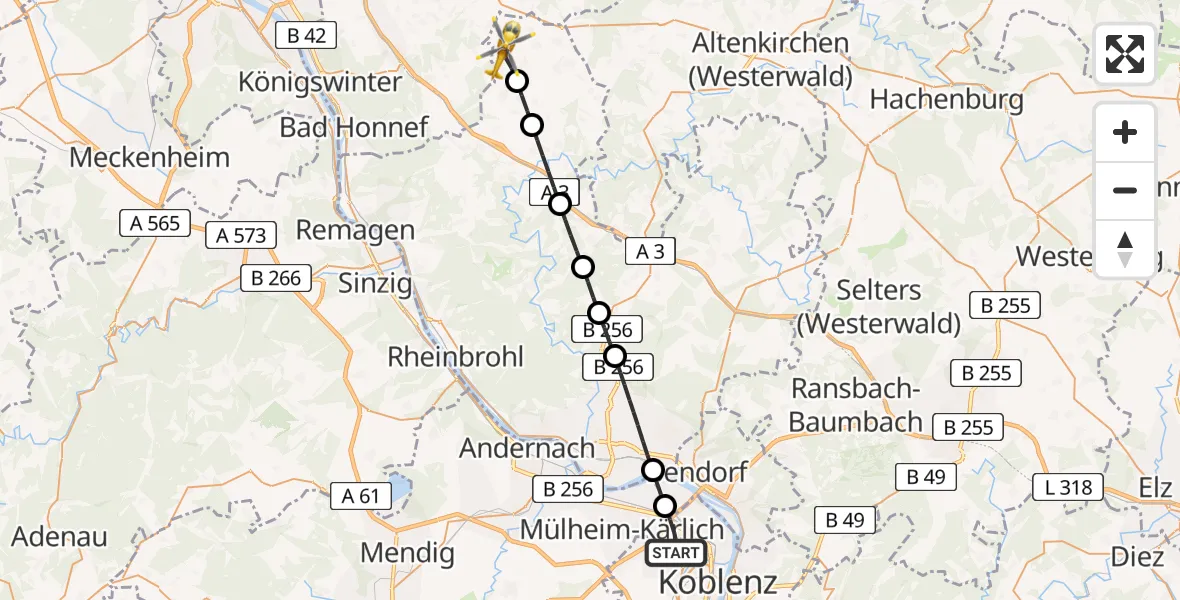 Flugroute Rettungshubschrauber Koblenz - Buchholz (Westerwald), 01 Mai 2026, 06:25