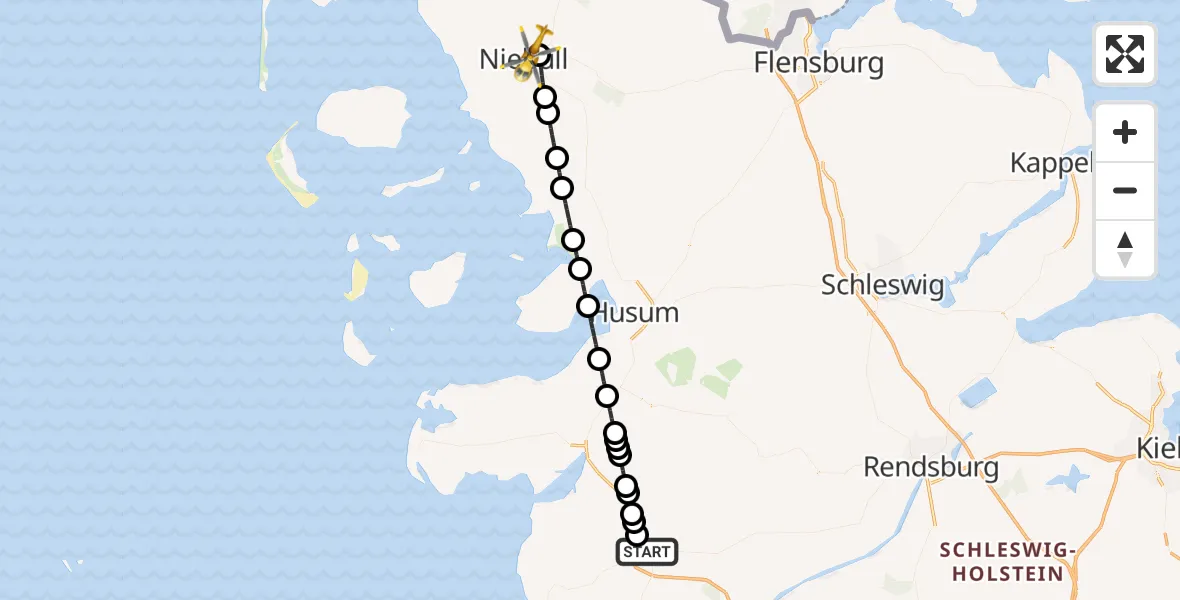 Flugroute Rettungshubschrauber Heide - Niebüll, 01 Mai 2026, 06:28