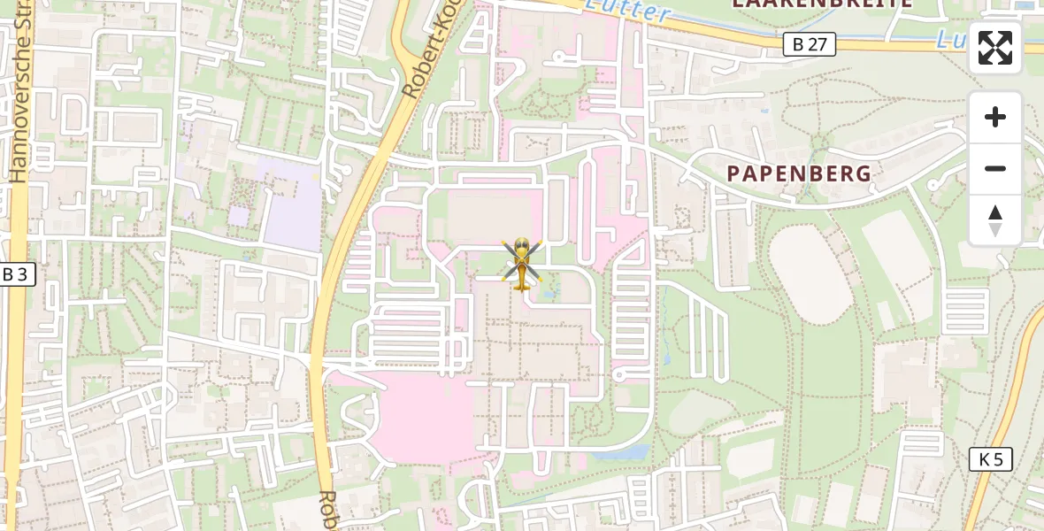 Flugroute Rettungshubschrauber Göttingen University Clinic Hubschrauberlandeplatz - Göttingen University Clinic Hubschrauberlandeplatz, 01 Mai 2026, 06:40