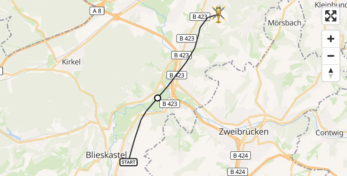 Flugroute Rettungshubschrauber Blieskastel - Homburg, 01 Mai 2026, 06:43