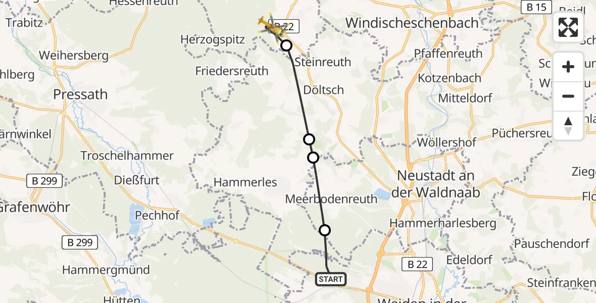 Flugroute Rettungshubschrauber Weiden i.d.OPf. - Erbendorf, 01 Mai 2026, 06:49