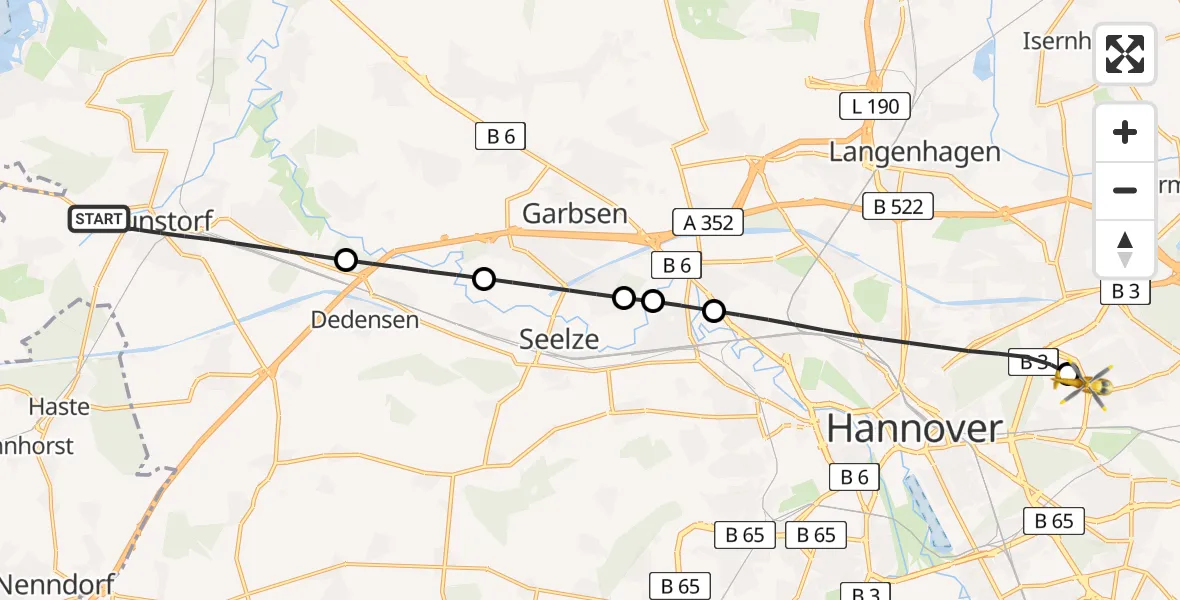 Flugroute Rettungshubschrauber Wunstorf - Hannover Luftrettung Hubschrauberlandeplatz (Christoph 4), 01 Mai 2026, 07:18