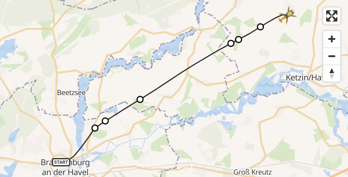 Flugroute Rettungshubschrauber Brandenburg an der Havel - Ketzin/Havel, 01 Mai 2026, 07:24
