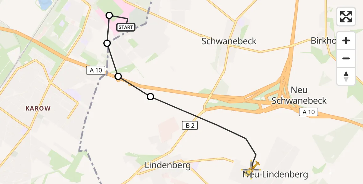 Flugroute Rettungshubschrauber Helios Clinic Berlin-Buch - Ahrensfelde, 01 Mai 2026, 07:26
