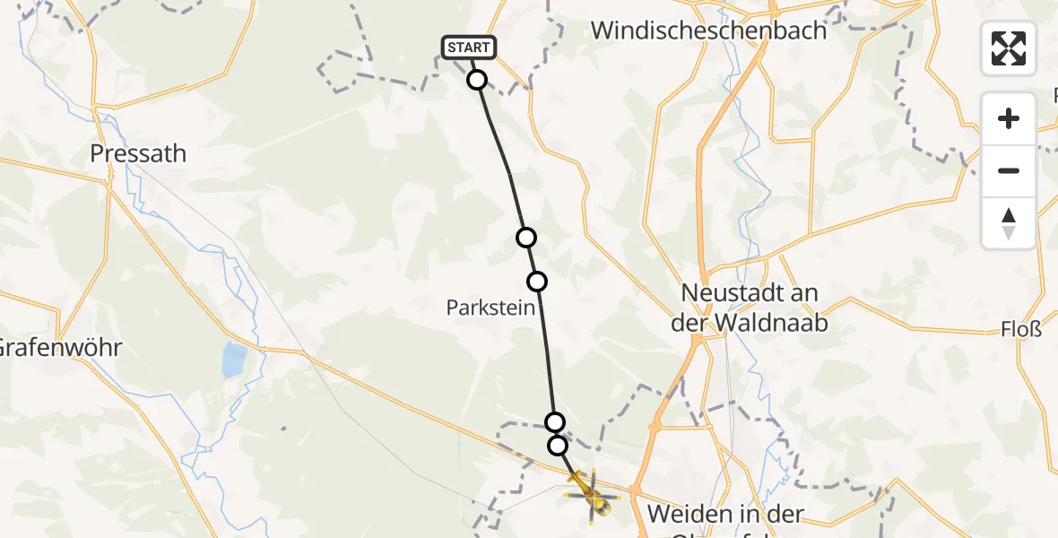 Flugroute Rettungshubschrauber Erbendorf - Weiden i.d.OPf., 01 Mai 2026, 07:31