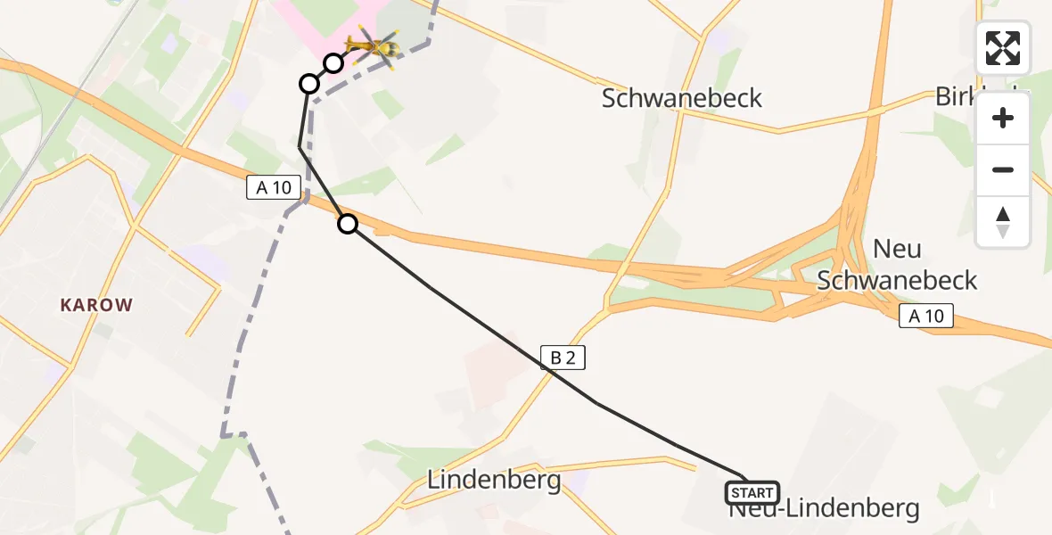 Flugroute Rettungshubschrauber Ahrensfelde - Helios Clinic Berlin-Buch, 01 Mai 2026, 08:03
