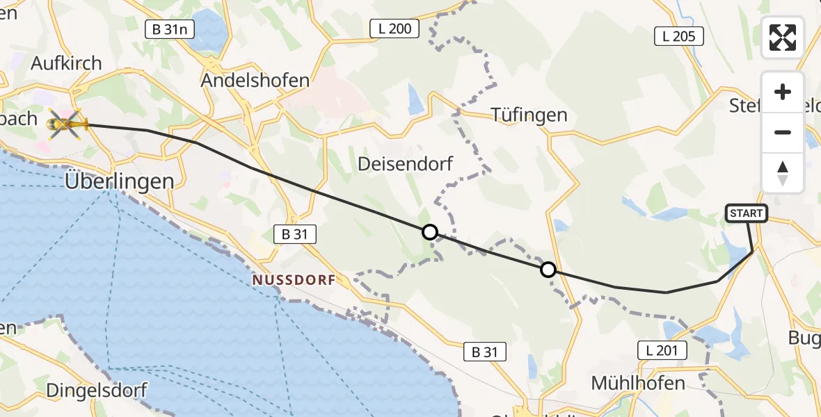 Flugroute Rettungshubschrauber Salem - Überlingen, 01 Mai 2026, 08:04