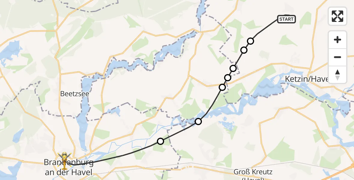 Flugroute Rettungshubschrauber Ketzin/Havel - Brandenburg an der Havel, 01 Mai 2026, 08:04