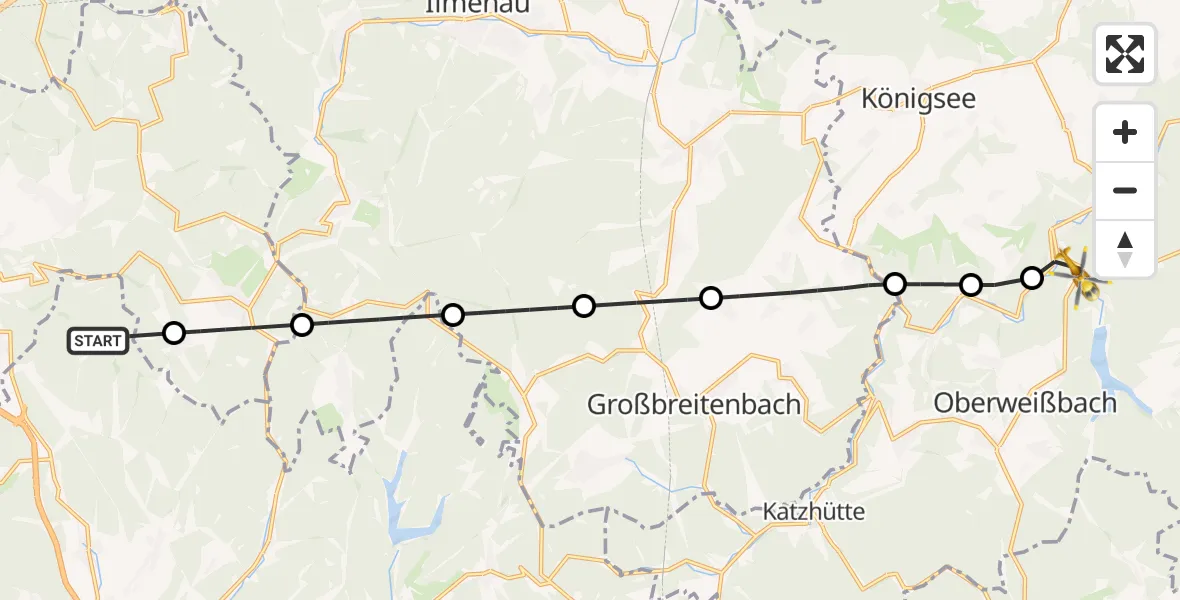 Flugroute Rettungshubschrauber Schleusingen - Unterweißbach, 01 Mai 2026, 08:12