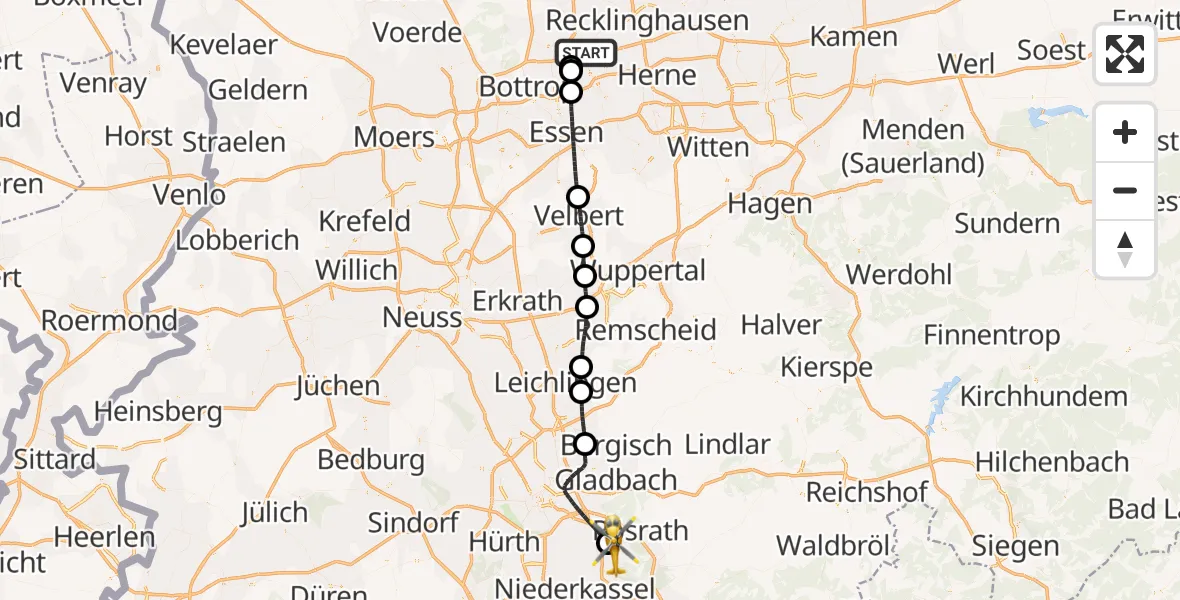 Flugroute Rettungshubschrauber Gelsenkirchen - Köln Bonn Flughafen, 01 Mai 2026, 08:17