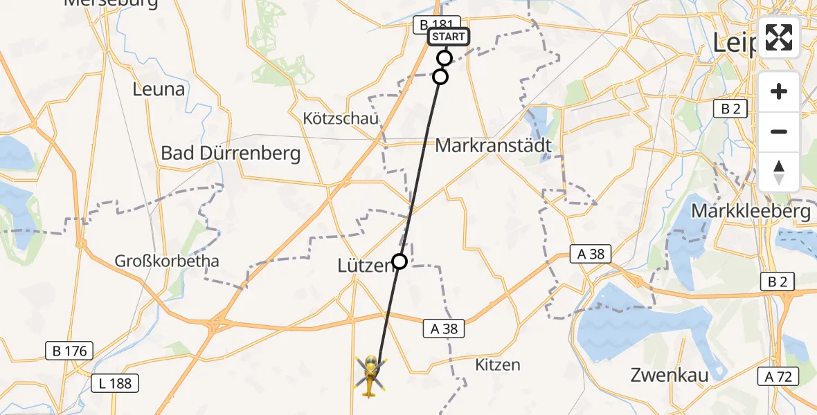 Flugroute Rettungshubschrauber Schkeuditz - Lützen, 01 Mai 2026, 08:19