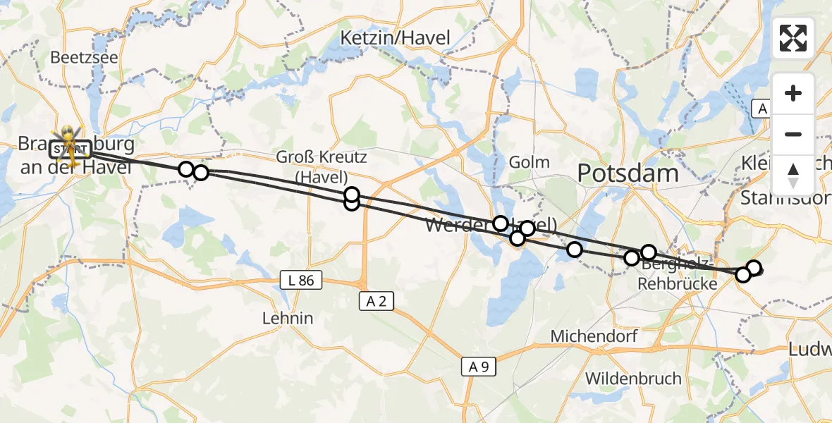 Flugroute Rettungshubschrauber Brandenburg an der Havel - Brandenburg an der Havel, 01 Mai 2026, 08:19
