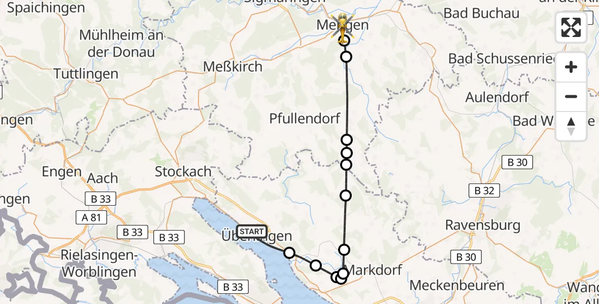 Flugroute Rettungshubschrauber Überlingen - Mengen, 01 Mai 2026, 08:20
