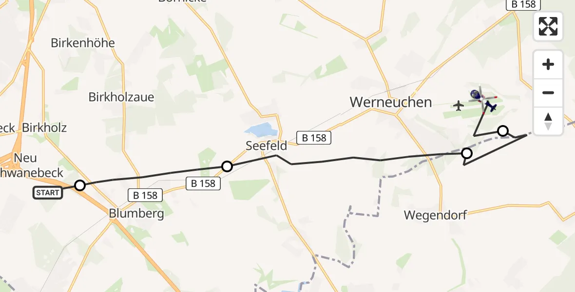 Flugroute Polizeihubschrauber Panketal - Werneuchen, 01 Mai 2026, 08:50
