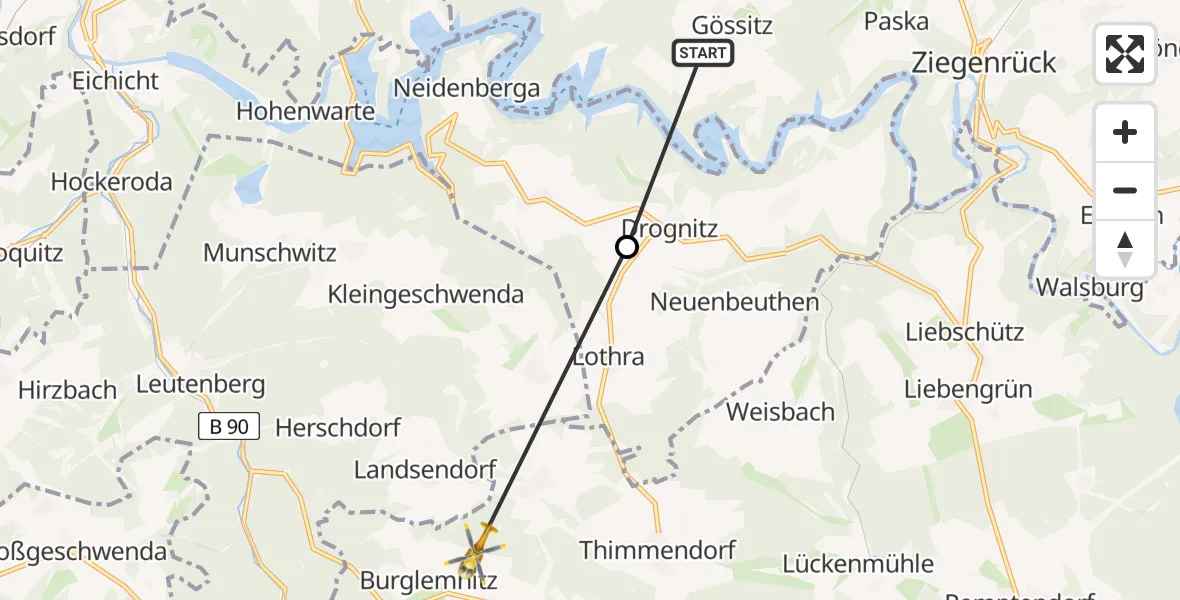 Flugroute Rettungshubschrauber Gössitz - Remptendorf, 01 Mai 2026, 08:50