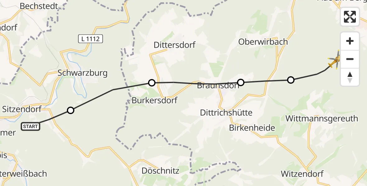 Flugroute Rettungshubschrauber Sitzendorf - Saalfeld/Saale, 01 Mai 2026, 09:02