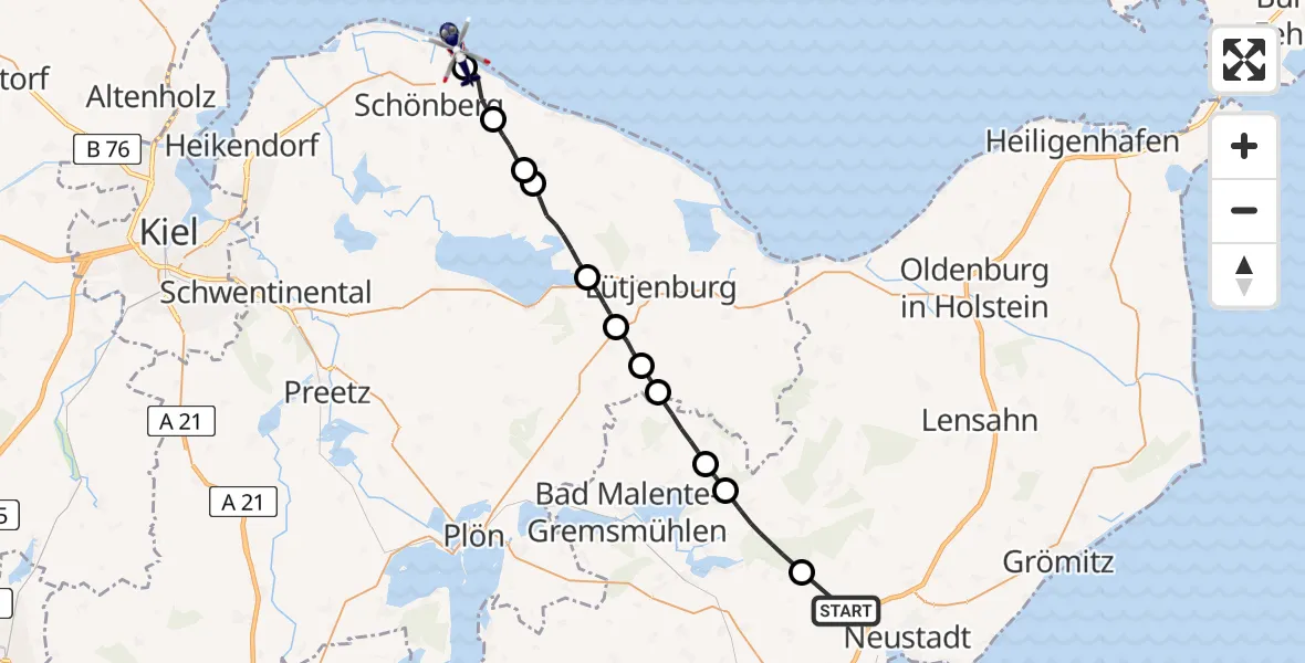 Flugroute Polizeihubschrauber Altenkrempe - Schönberg (Holstein), 01 Mai 2026, 09:10