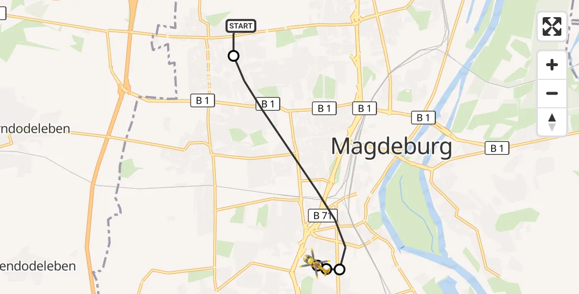 Flugroute Rettungshubschrauber Magdeburg Hospital - Magdeburg, 01 Mai 2026, 09:11