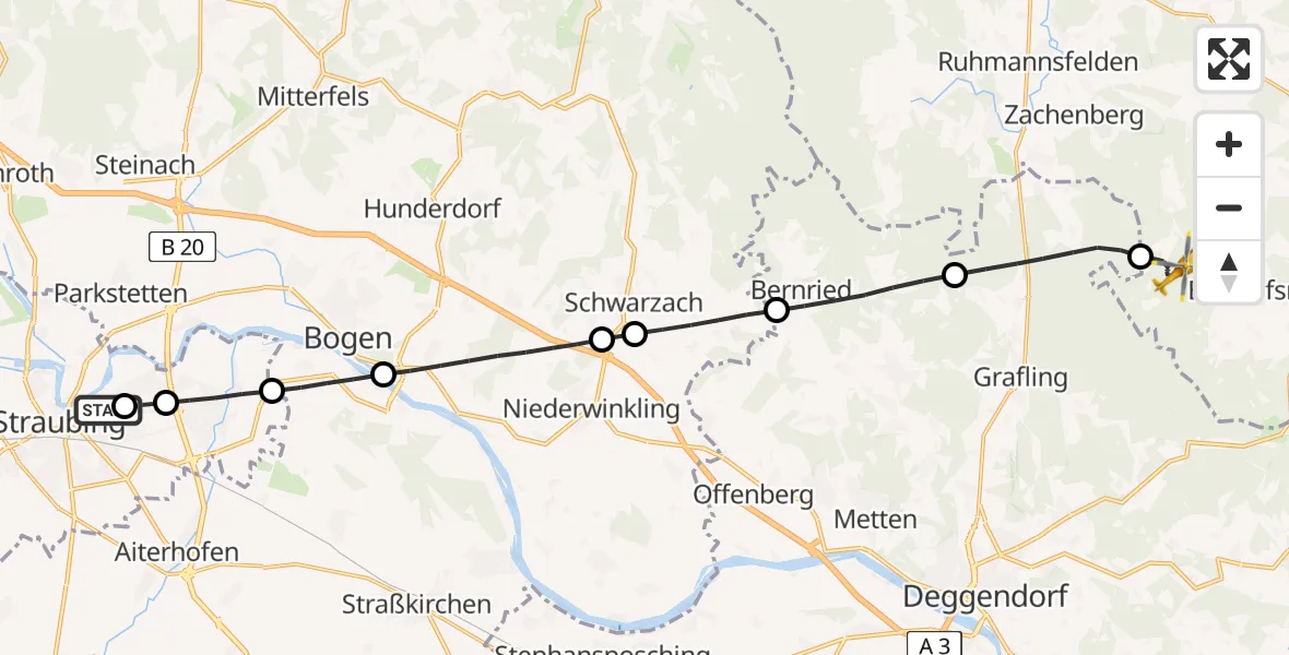 Flugroute Rettungshubschrauber Sankt Elisabeth Hospital Straubing - Bischofsmais, 01 Mai 2026, 09:26