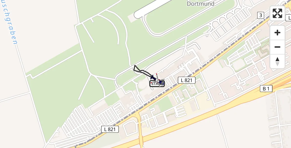 Flugroute Polizeihubschrauber Dortmund Flughafen - Dortmund Flughafen, 01 Mai 2026, 09:26