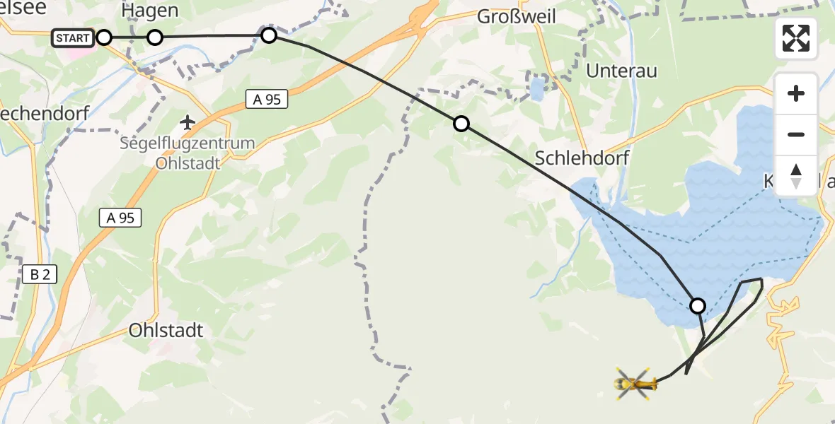 Flugroute Rettungshubschrauber Murnau Accident Hospital - Kochel a.See, 01 Mai 2026, 09:27