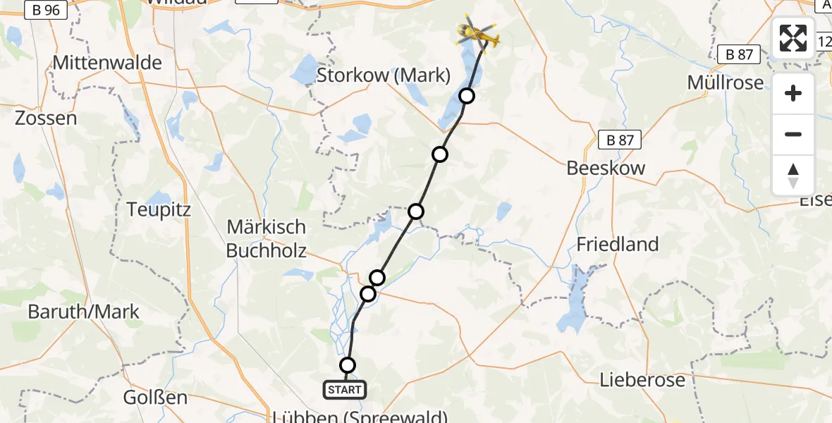 Flugroute Rettungshubschrauber Lübben (Spreewald) - Bad Saarow, 01 Mai 2026, 09:28