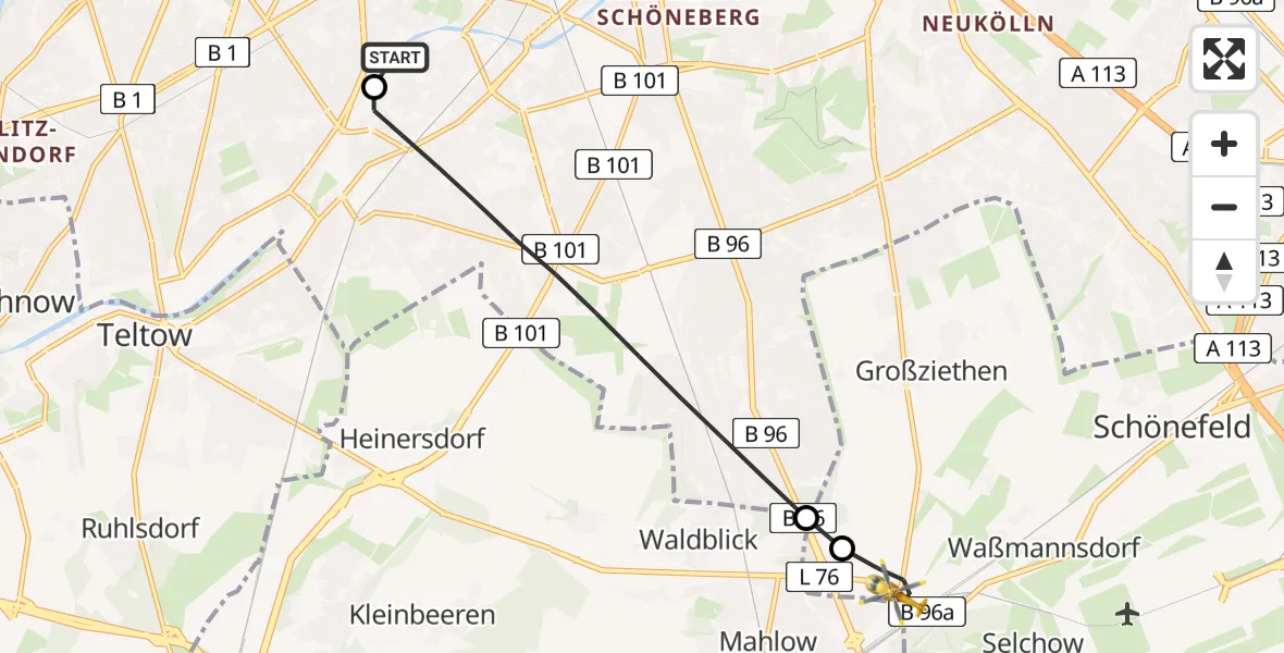 Flugroute Rettungshubschrauber Charité Clinic Benjamin Franklin Campus - Schönefeld, 01 Mai 2026, 09:29