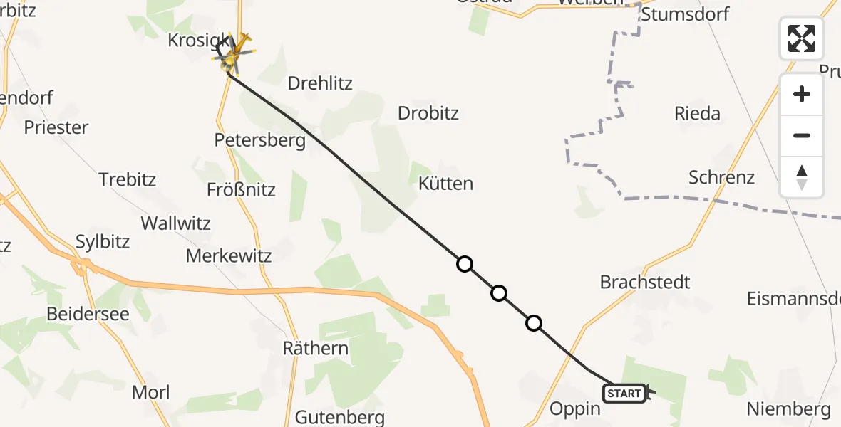 Flugroute Rettungshubschrauber Landsberg - Petersberg, 01 Mai 2026, 09:30