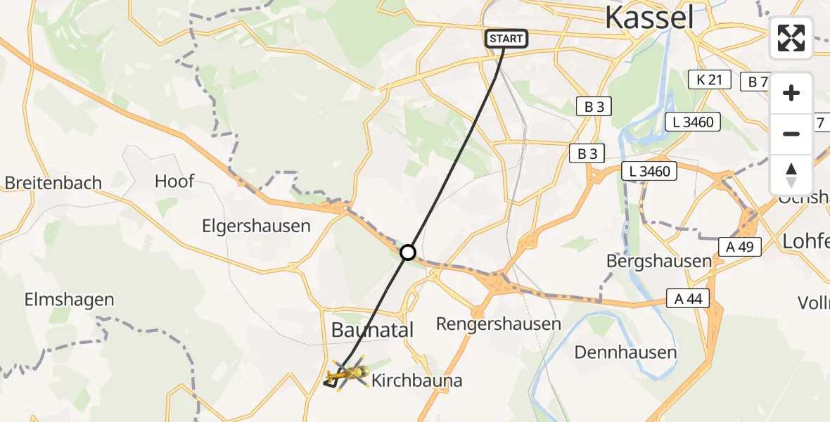 Flugroute Rettungshubschrauber Kassel - Baunatal, 01 Mai 2026, 09:30
