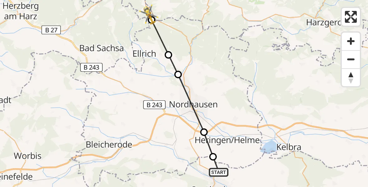 Flugroute Rettungshubschrauber Sondershausen - Harz (Landkreis Goslar), 01 Mai 2026, 09:33