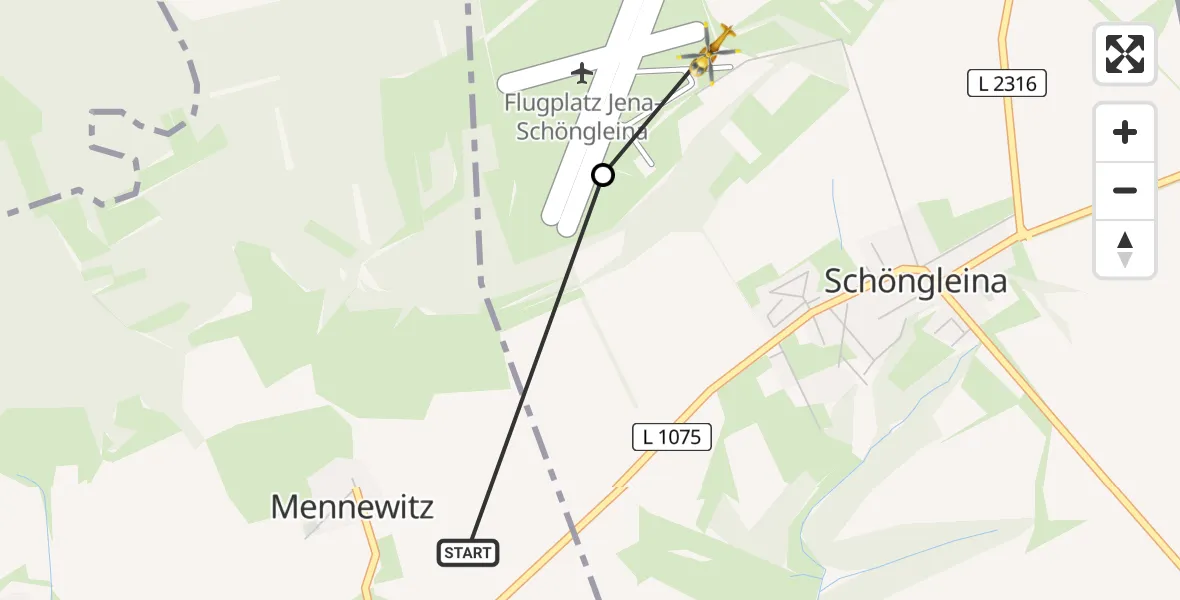 Flugroute Rettungshubschrauber Schlöben - Jena-Schöngleina Flugplatz, 01 Mai 2026, 09:39