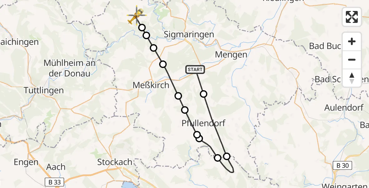 Flugroute Rettungshubschrauber Krauchenwies - Stetten am kalten Markt, 01 Mai 2026, 09:44