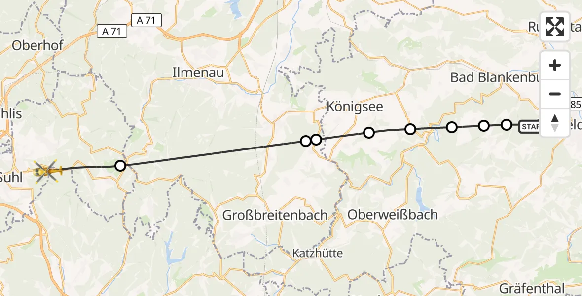 Flugroute Rettungshubschrauber Saalfeld/Saale - Suhl, 01 Mai 2026, 09:44