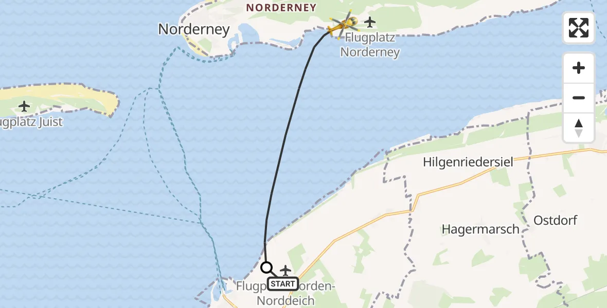 Flugroute Ambulanzhubschrauber Norden - Noordzee, 01 Mai 2026, 09:49