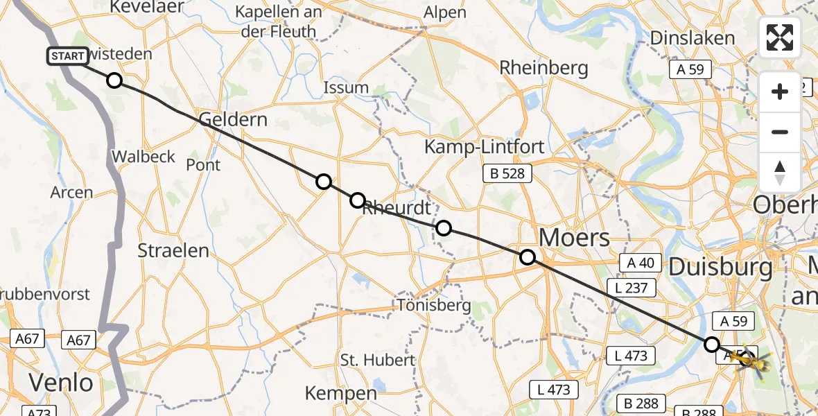 Flugroute Rettungshubschrauber Kevelaer - Duisburg Air Rescue Hubschrauberlandeplatz (Christoph 9), 01 Mai 2026, 09:55